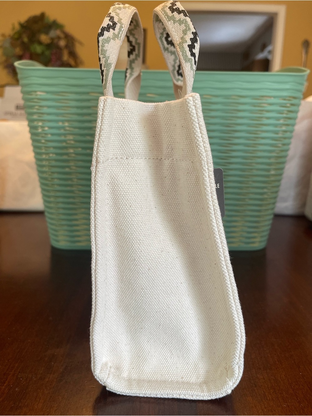 NWT a.n.a Cream Woven Tote Bag geometric Southwestern-style diamond pattern - Picture 9 of 10